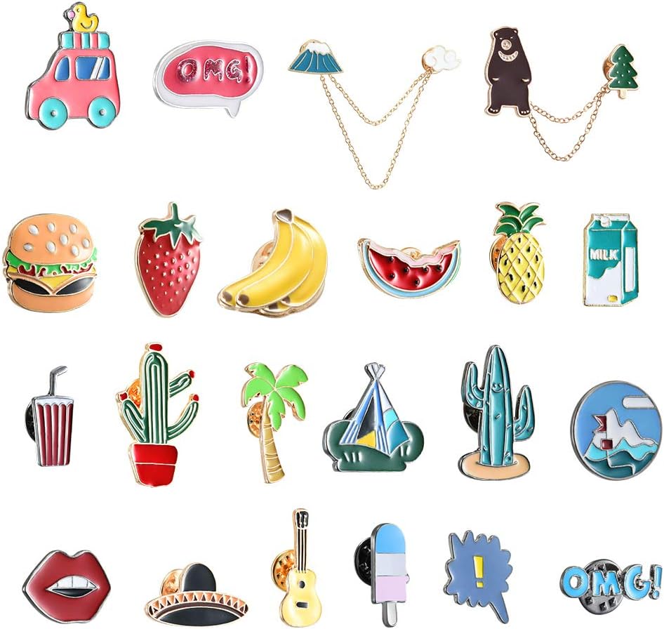 Demine Cute Enamel Lapel Pin Set - 22 Pieces Cartoon Brooch Pin Badges for Clothes Bags Backpacks, Enamel pin, Lapel pin, Brooch Pin for Women Girls