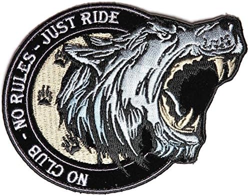 No Club - No Rules - Just Ride Wolf Patch (4.5 X 3.5 Inch) $5.95 with FREE FREIGHT from San Diego Leather