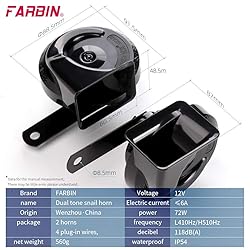 FARBIN Car Horn 12v High/Low Tone Super Loud Horn