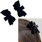 Black Velvet Bow Hair Claw Clips and Barrettes for Women and Girls - Bowknot Hair Accessories, 2 Pcs Small Claws Clips