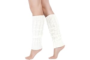 Junely Leg Warmers for Women 80s Cable Knit Leg Warmer for Ballet Dance Figure Skating Yoga Party Junior Neon Long Socks