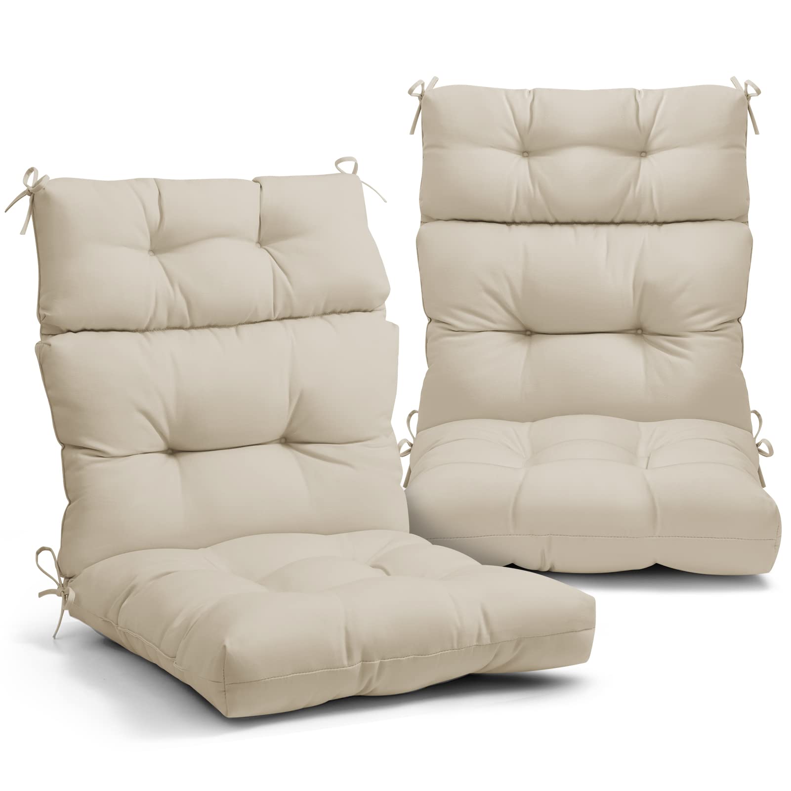 EAGLE PEAK Tufted Outdoor/Indoor High Back Patio Chair Cushions, Set of 2, 46'' x 22'', Beige ...