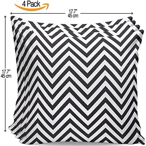 Serra Home 4-Pack Decorative Black White Zigzag Shapes Lines, 18" x 18" Throw Pillow Covers Set Turkish New Design Linen Square Made in Turkey Patterned Cases Couch Cushion for Sofa Bedroom