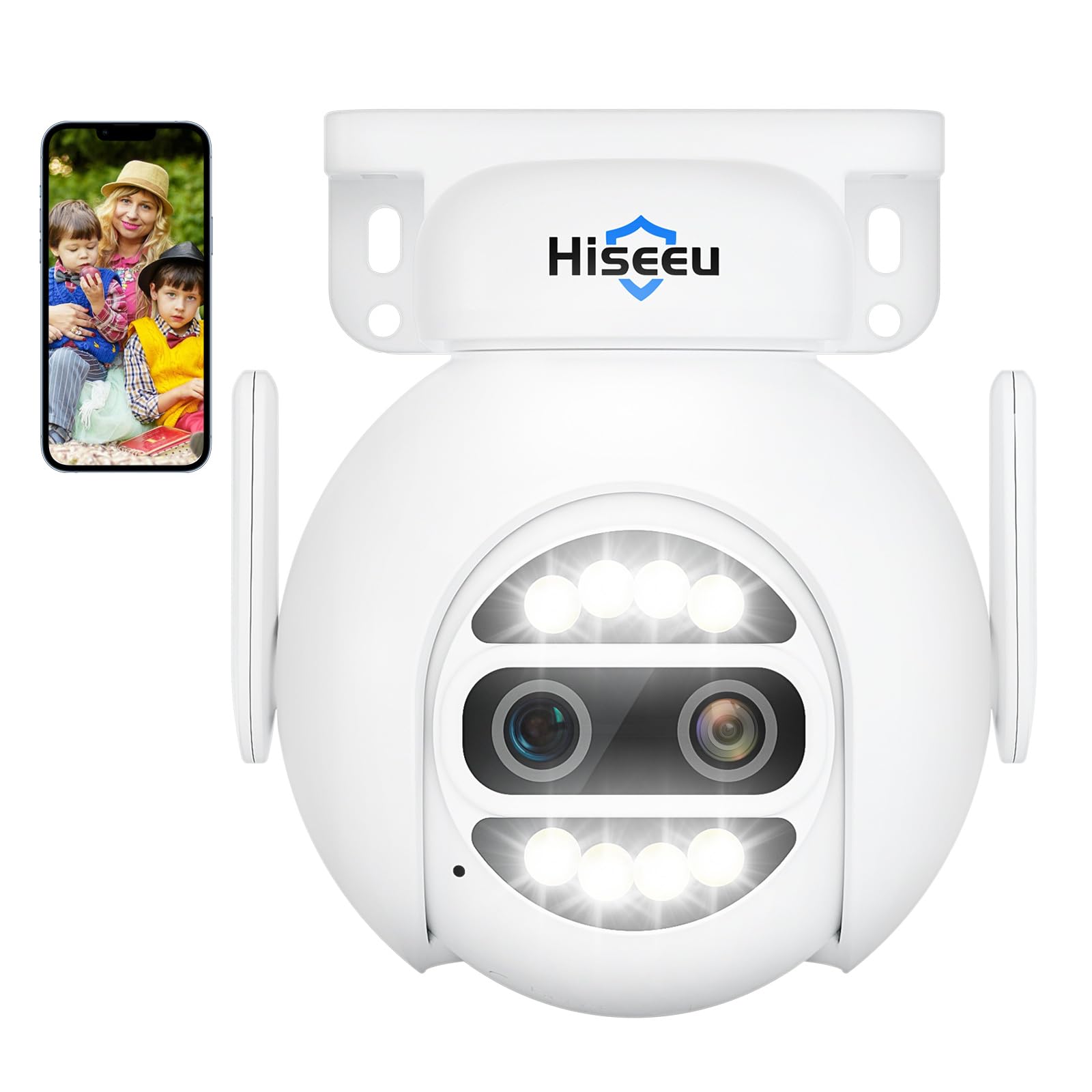 Hiseeu Wireless Security Camera Outdoor Dual Lens 4MP 10X Digital Zoom, 360° PTZ WiFi CCTV Camera, Motion Detection, Home Security Camera with Auto Tracking, Two-Way Audio, Color Night Vision