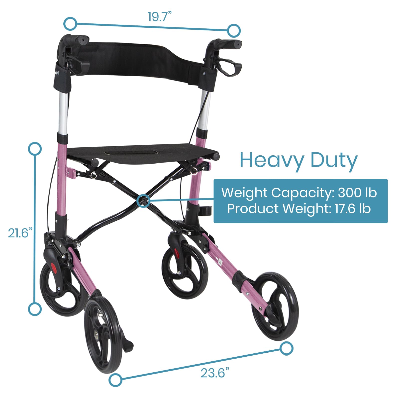 Vive Mobility Rollator Walker with Seat- Folding 4 Wheel Medical Rolling Walker with Bag - Mobility Aid for Adult, Senior, Elderly & Handicap - Aluminum Transport Chair
