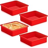 Geetery Set of 4 Silicone Square Cake Pan Silicone Brownie Pan Nonstick Baking Mold for Muffin Bread Rice Crispy Lasagna Pie, Red(6 x 6 x 2 Inches)