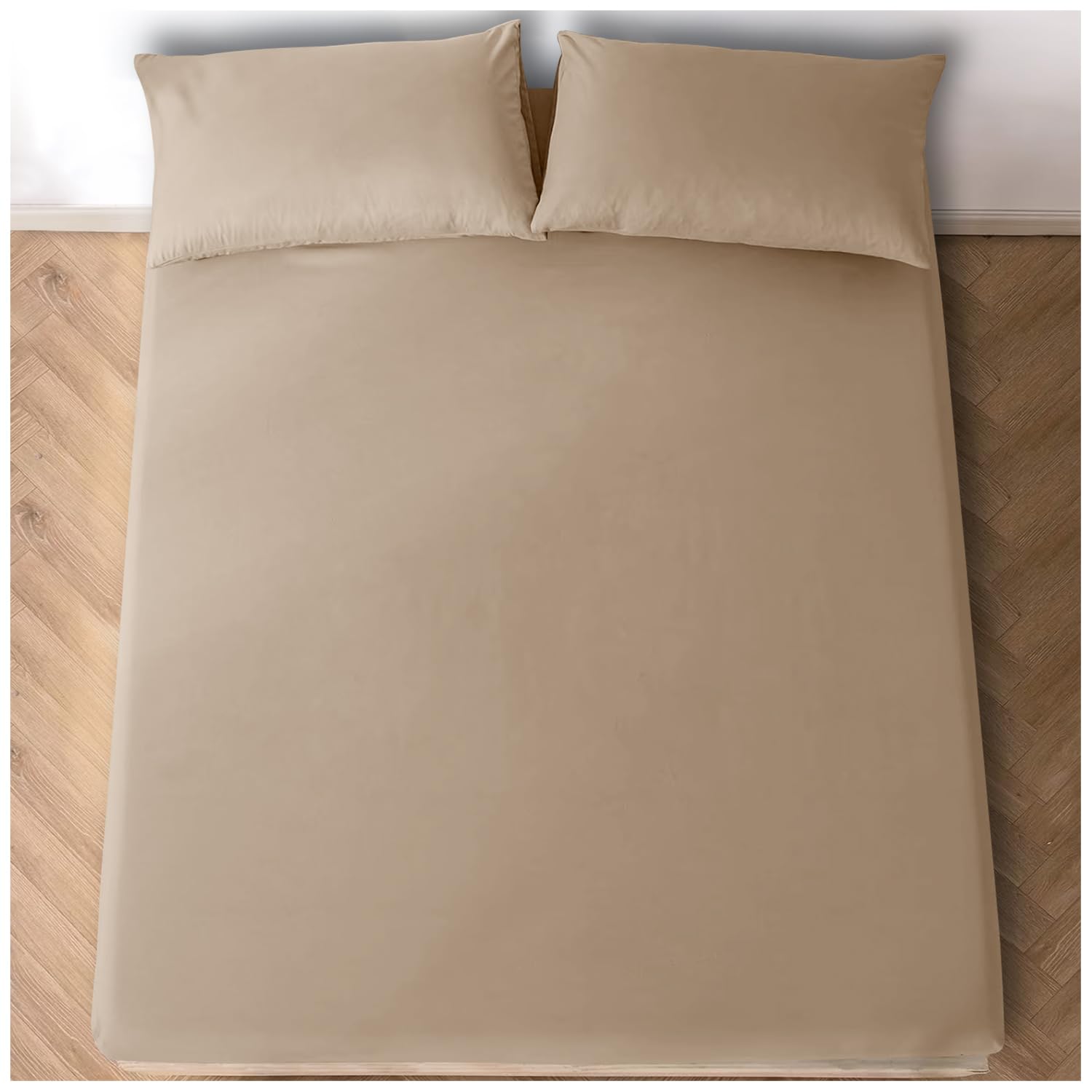 Fitted Sheet Double Bedding with 25 cm Depth- Super Soft Cosy Easy Care Polycotton Bed Linen- Shrinkage and Fade Resistant- Natural
