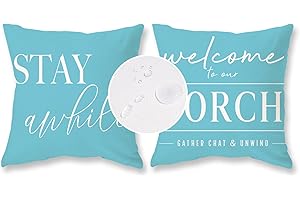 TAJWE Blue Outdoor Pillow Covers Waterproof 16x16 Set of 2 Welcome to Our Porch Stay Awhile Cushion Cases for Patio Furniture Sofa Couch Decor
