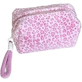KFVIM Pink Fuzzy Makeup Bag Animal Print Cosmetic Bag Case Fluffy Y2k Cute Make Up Bag Pouch Women Purse Travel (Pink 2)