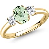 Gem Stone King 10K Yellow Gold Green Prasiolite and White Moissanite Engagement Ring For Women | 1.07 Cttw | Oval 7X5MM | Gemstone Birthstone