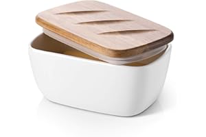 DOWAN 6.5" Large Butter Dish - Ceramic Butter Dish with Lid for Countertop - White Butter Keeper Holds Up to 3 Sticks - Butter Holder and Container with High-Quality Silicone Sealing