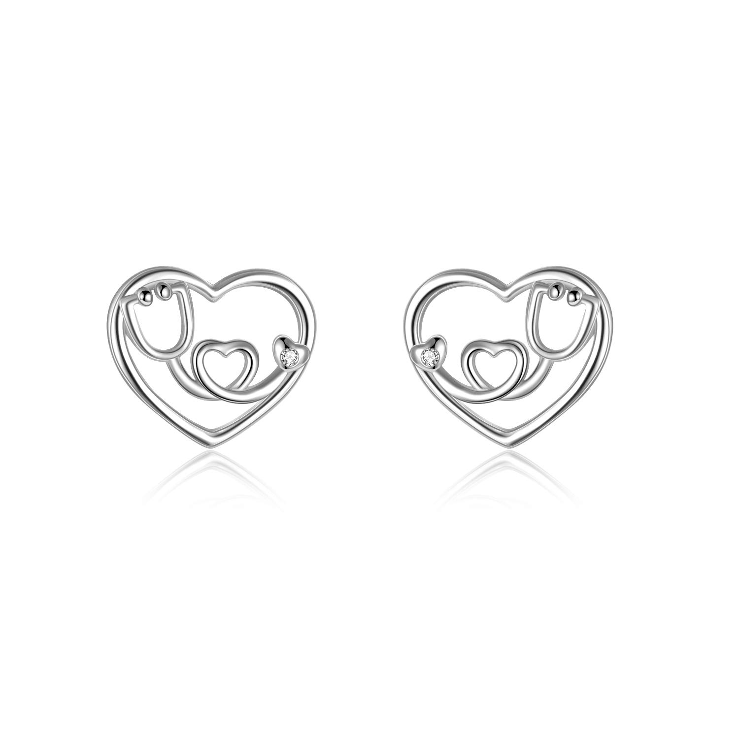 VONALA Stethoskop Earrings Nursing Themed Heart Stud Earring Sterling Silver Jewellery Gift for Nurse Gifts for Women Girls