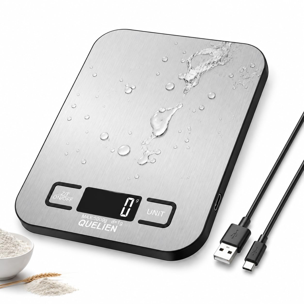 Digitale Küchenwaage Aus Edelstahl, USB-Aufladbar, 5 kg/1 g Präzision, 6 Einheiten, Tara-Funktion, LCD-Display – Ideal Für Kochen, Backen Und Große Mengen