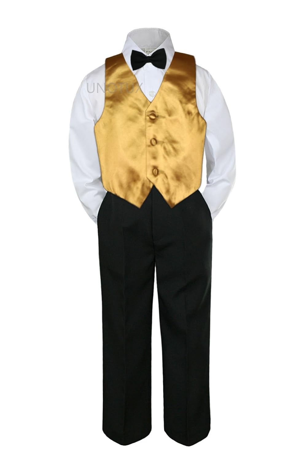 Amazon Com 4pc Baby Toddler Kid Boys Gold Vest Black Pants Bow Tie Suits Set Extra Large 18 24 Months Baby