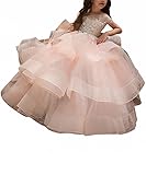 WDE Long Pink Little Girls Pageant Dresses for