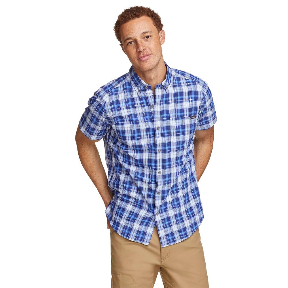 Eddie Bauer Men’s Big & Tall Pack It Seersucker Short-Sleeve Shirt, Peak Blue