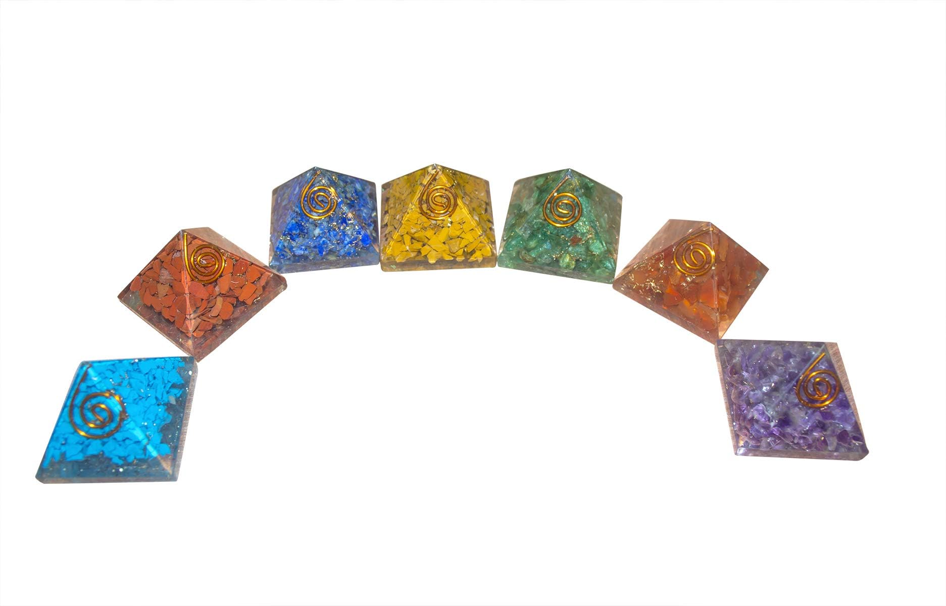 YATHABI Seven Chakra - Orgone Pyramid - Energy Crystals - Crystals and Healing Stones - Crystal Pyramid - Chakra Pyramid - Chakra Pyramid Crystals - Fend Shui Decor - Spiritual Gift