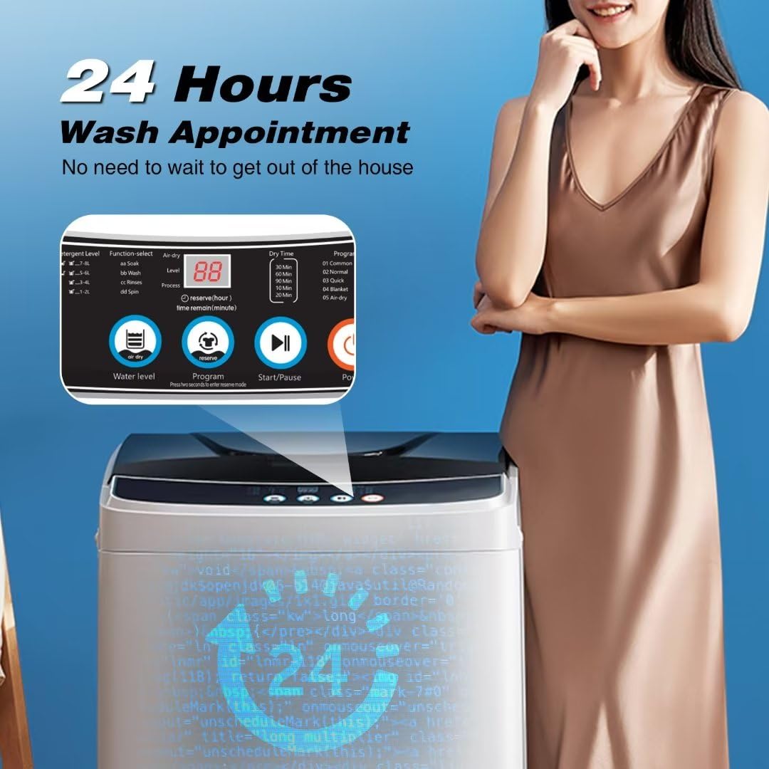 Apartment Washing Machine, 17.8 lbs Portable Washing Machine with 8 Water Levels and 10 Wash Promgrams, Small Washer Machine for Home and Apartment
