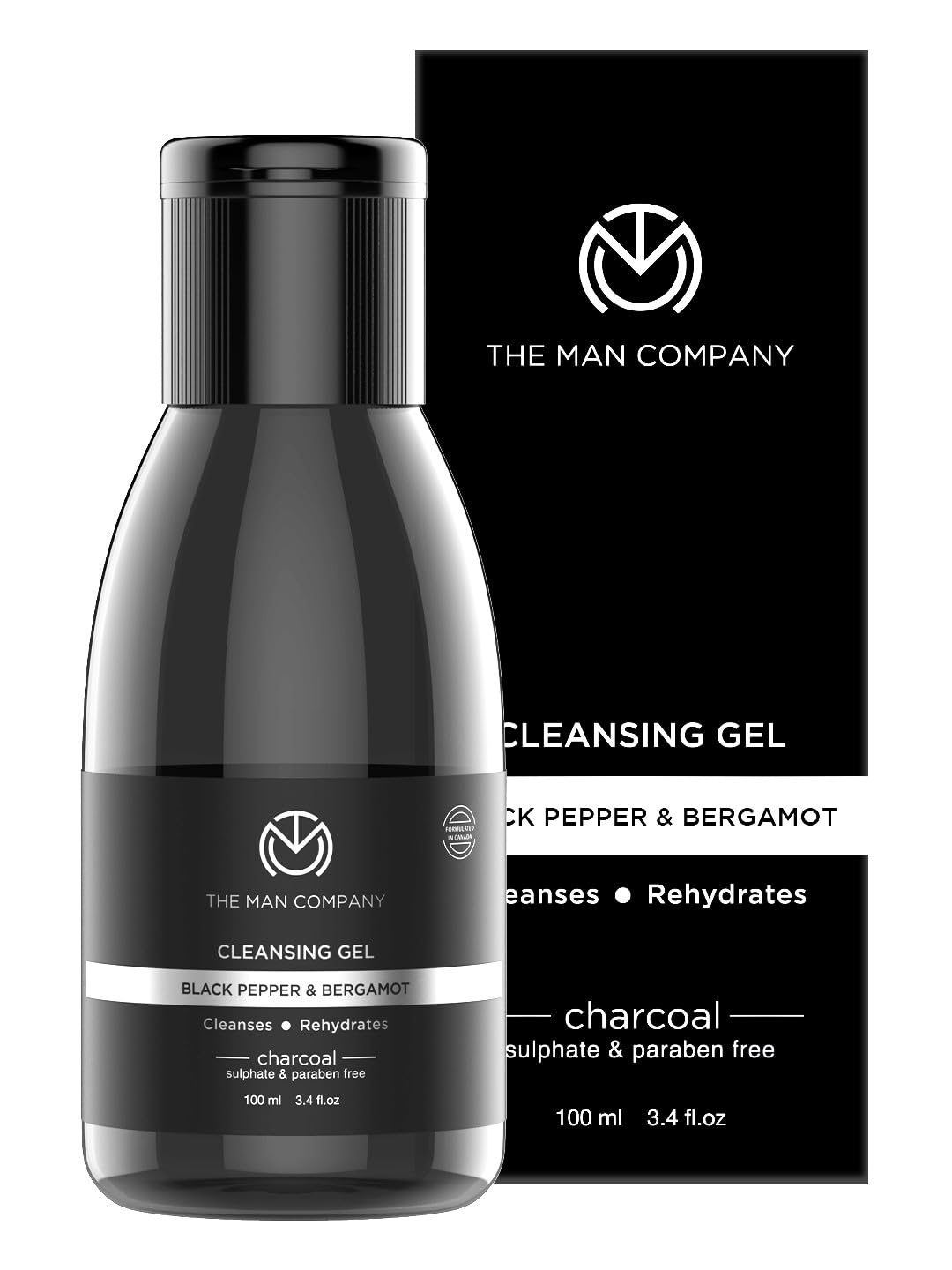 THE MAN COMPANY Charcoal Cleanser for Men - Face Gel Cleanser with Black Pepper & Bergamot (100 ml) - Face Wash for Oily Skin, Blackhead Remover, Brightening Face Wash - Paraben Free Face Cleanser