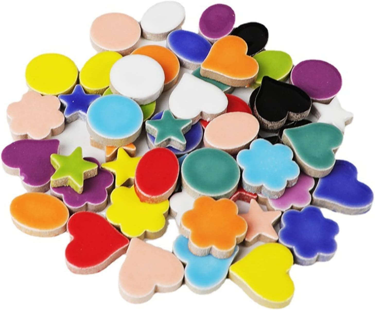BTMIEY 500g Random Ceramics Mosaic Tiles,DIY Making Creative Ceramic Mosaic Tiles for DIY Craft Plates Flowerpots Vases Cups Mosaic Making Supplies (Flowers+Round+Heart+Pentagram+Oval)