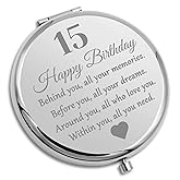 15 Year Old Birthday Gift Compact Makeup Mirror Inspirational Presents for Daughter 15th Birthday Gifts for Teen Girl Sister Friend Granddaughter Sweet 15 Encouragement Present Folding Makeup Mirror