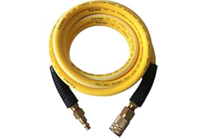FURESN Air Hose 1/4 in x 10 ft, Heavy Duty, Lightweight, Kink Resistant, Hybrid Air Compressor Hose with 1/4 in Solid Brass Male Fittings, Bend Restrictors, 300 PSI(10FT, Yellow White)