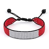 Peru Flag Beaded Bracelet, Adjustable, Boho Style Rope Bracelet for Women, Men, Thread String