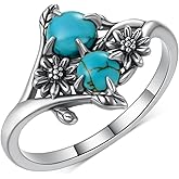 Biduanro Genuine Turquoise Ring for Women 925 Sterling Silver Boho Flower Ring Vintage Nature Gemstone Real Turquoise Jewelry for Women