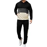 LecGee Men's 2 Piece Outfits Color Block Hoodie Sweatshirt Jogger Pants Set Casual Athletic Sweatsuit for Men