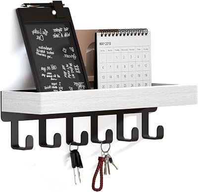 SWTYMIKI Key Holder with Wood Tray and 6 Hooks Wall Mount