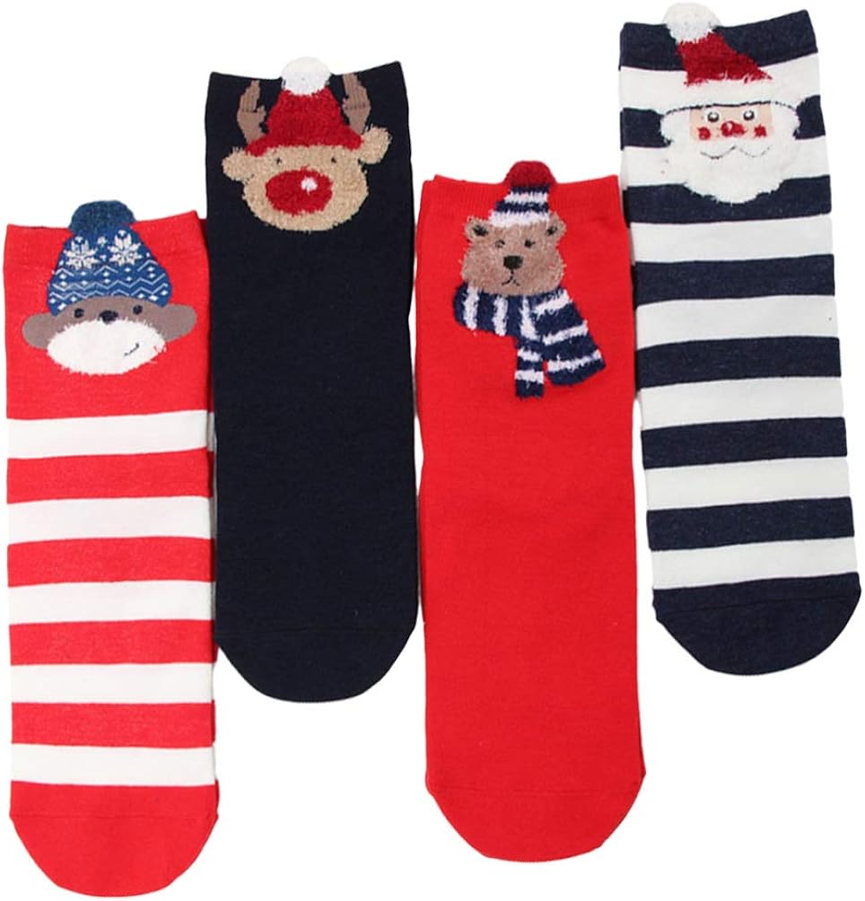 SOIMISS 4 Pairs Adult Christmas Holiday Socks Warm Winter Cozy Socks