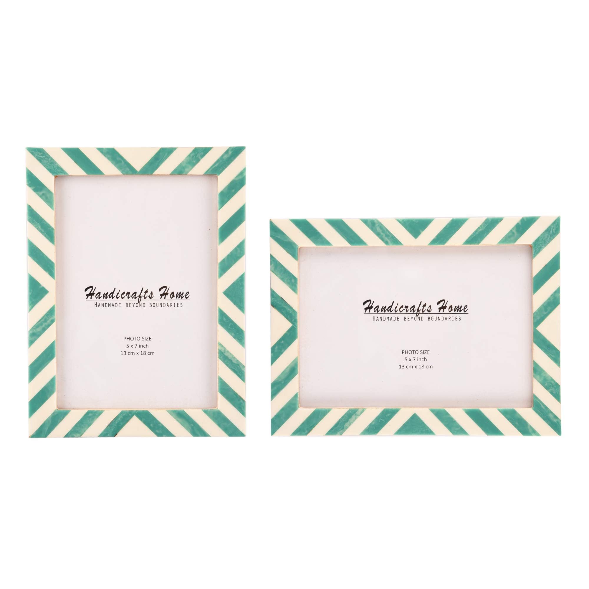 Handicrafts Home Green & White 5x7 Picture Frame Set of 2, Vintage Photo Frames for Wall or Tabletop Display, Bookshelf, Family Wall Decor, Gallery Wall Frame Set, Multi Picture Frames Collage