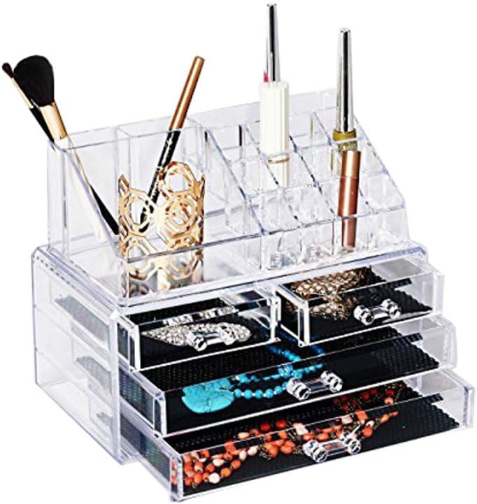 Urbane Wares 4 Drawer Jewelry Box and Acrylic Cosmetic Organizer