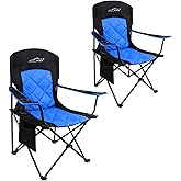 FAIR WIND 2 Pack Oversized Fully Padded Camping Chair Heavy Duty Quad Fold Arm Chair Support 350 LBS with Cup Holder, Collapsible Lumbar Back Chair Portable for Outdoor, Blue