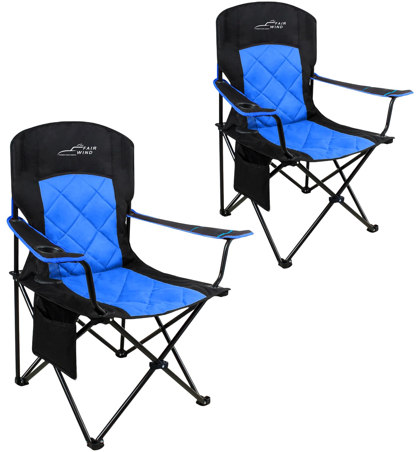 FAIR WIND 2 Pack Oversized Fully Padded Camping Chair Heavy Duty Quad Fold Arm Chair Support 350 LBS with Cup Holder, Collapsible Lumbar Back Chair Portable for Outdoor, Blue Image