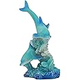 Gifts & Decor Ebros Marine Life Ocean Two Blue Dolphins Swimming Around Coral Reef Statue Under The Sea Bottlenose Dolphin Sc