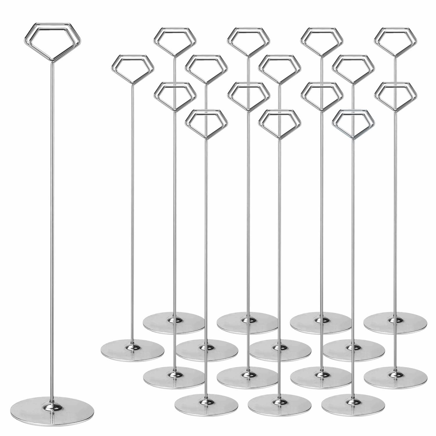 Photo 1 of **PARTIAL SET ONLY 7 *** Urban Deco 16PK Table Number Holders 12 Inches Place Card Holder Metal Table Card Holders, Picture Holders For Tables, Card Holder Stand For Wedding D écor - Silver Sign Holder