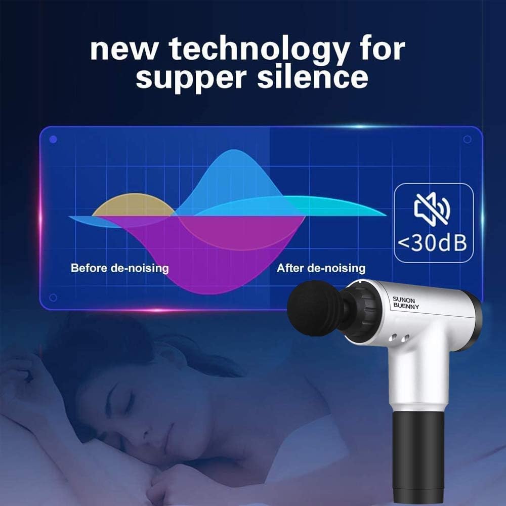 Deep Tissue Percussion Massage Gun for Athletes, 6 Adjustable Speed 4 Detachable Head, Super Quiet Portable Cordless Handheld Massager Gun for Muscles Deep Relaxation，Pain Relief(Silver): Health & Personal Care