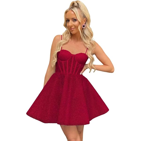 Amazon.com: Sparkly Tulle Sweetheart Puffy Homecoming Dresses Backless A  Line Short Wedding Dress Mini Cocktail Party Gowns Berry : Clothing, Shoes  & Jewelry