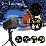 2 in 1 Holiday Decoration LED Projector Light, Outdoor Landscape Rotating Spotlight, Christmas Projector Light with 4 LED Switchable Patterns for Birthday Party/Dancing/Wedding