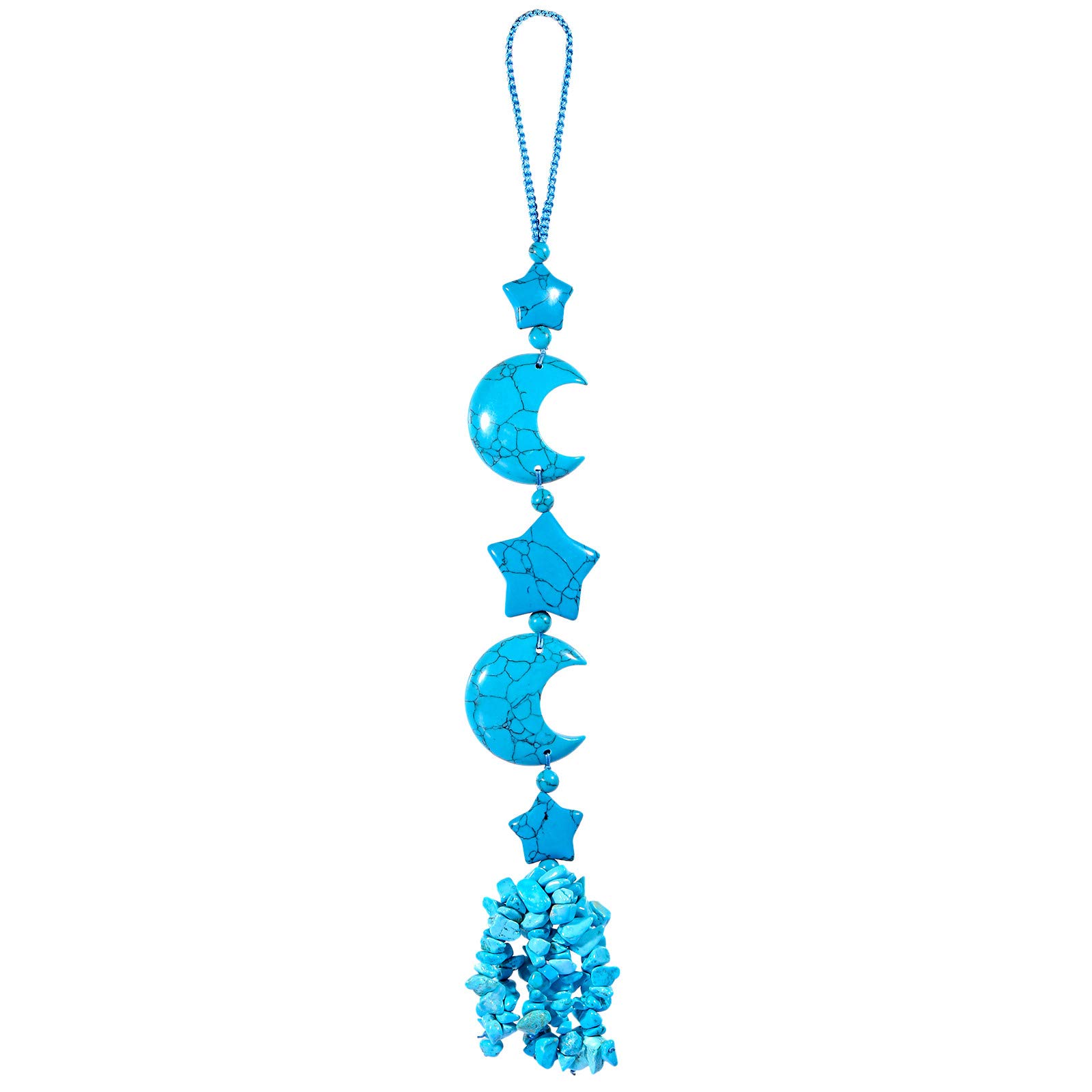 mookaitedecor Blue Howlite Turquoise Crystal Moon and Star Hanging Decoration for Car Window, Crystal Wall Art Hanging Blue Bedroom Decor Decorative Star Moon Ornament Gift for Women Friend