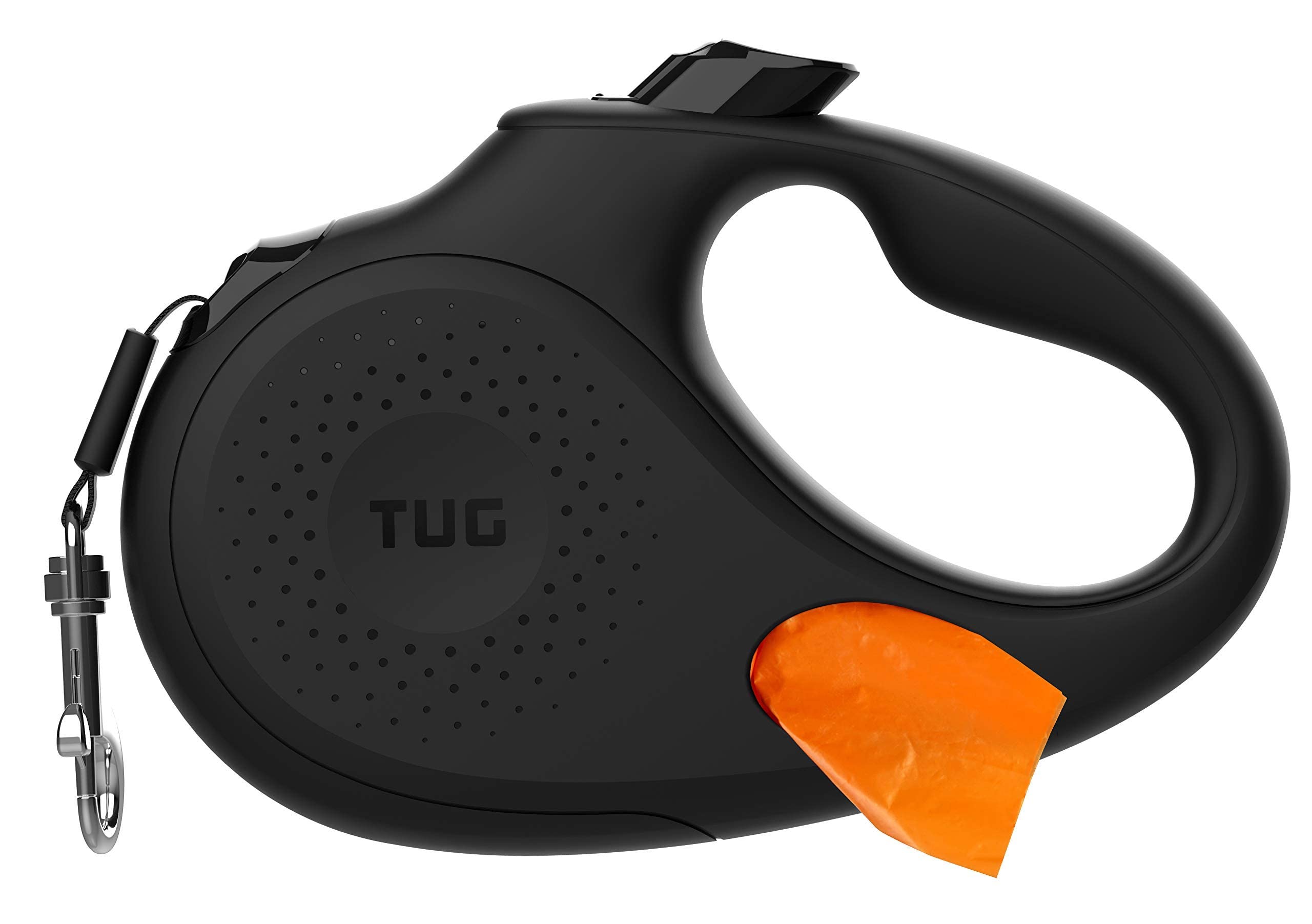 TUG Oval 360° Tangle-Free Retractable Dog Lead with Integrated Waste Bag Dispenser (Medium, Black)