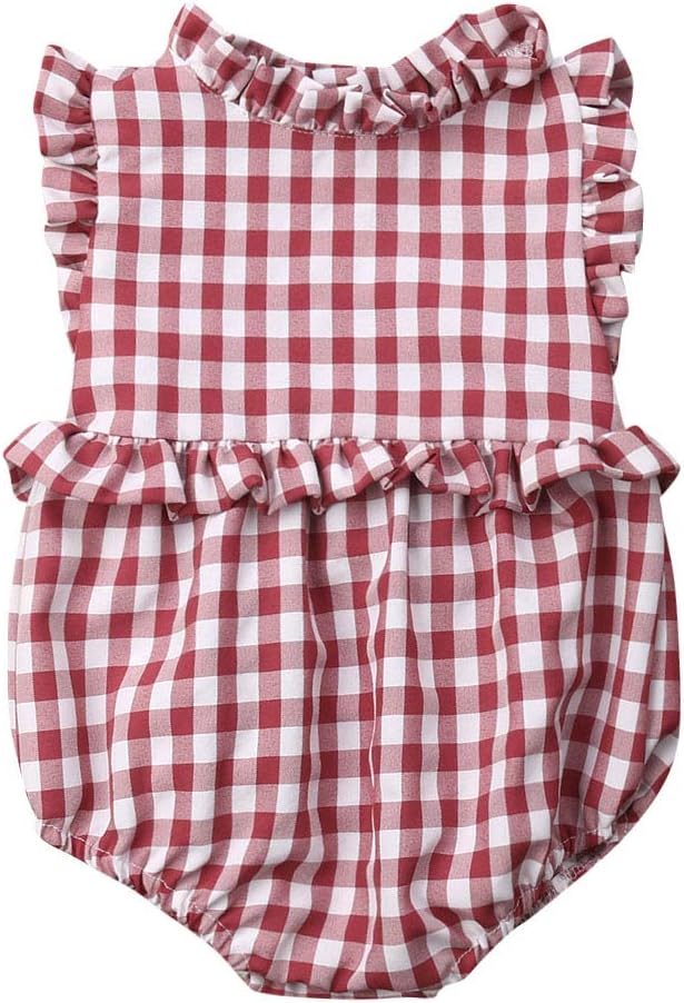 Hwaikun Baby Girl Ruffle Sleeveless Romper Toddler Button Jumpsuit Newborn Elegant Casual Bodysuit 0-24M