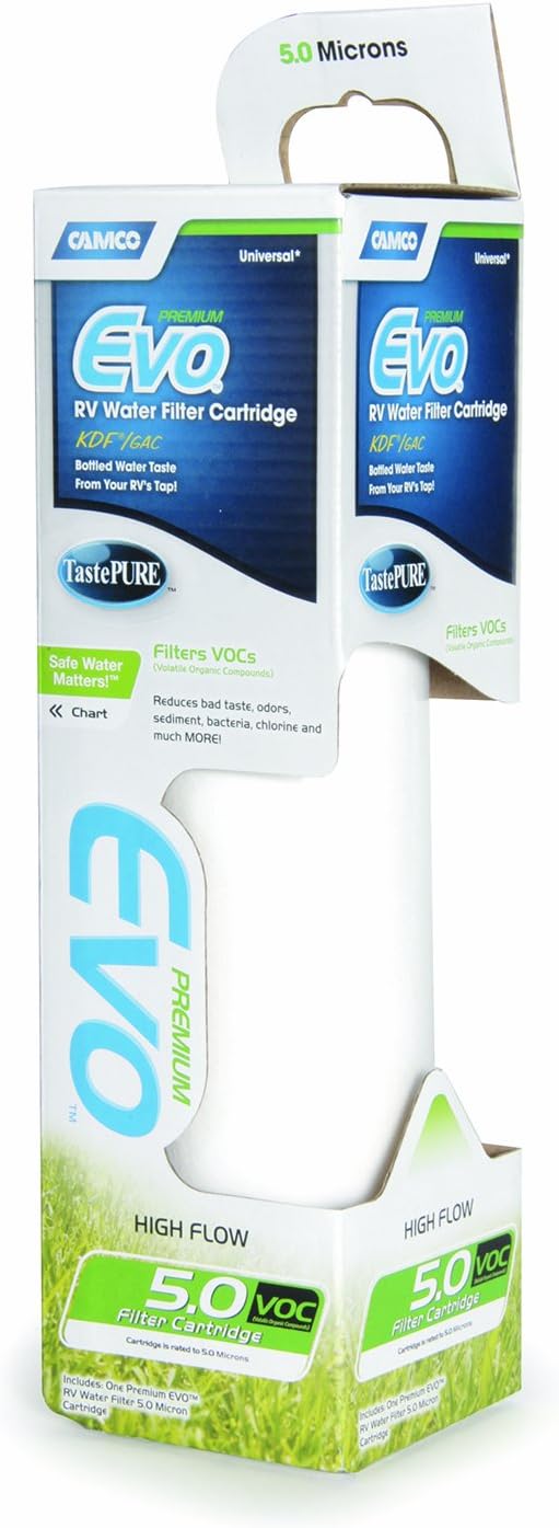 Camco 40624 Evo Premium Replacement Water Filter Cartridge for RVs - Replaces Evo Water Filter Housing | Filters Down to 5 Microns | Easy to Install: Automotive