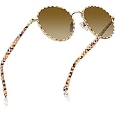 CARFIA Retro Round Polarized Sunglasses for Women UV Protection Acetate Arms Metal Frame Driving Glasses