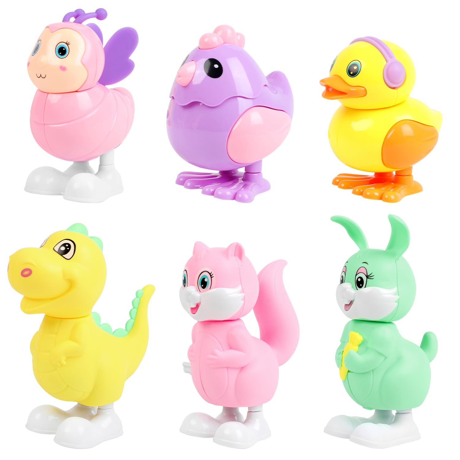 VEYLIN Wind Up Toys for Kids, Easter Party Bag Fillers, 6 Pack Assorted Animal Characters Easter Wind-Up Toys for 3 Years Old Boys Girls
