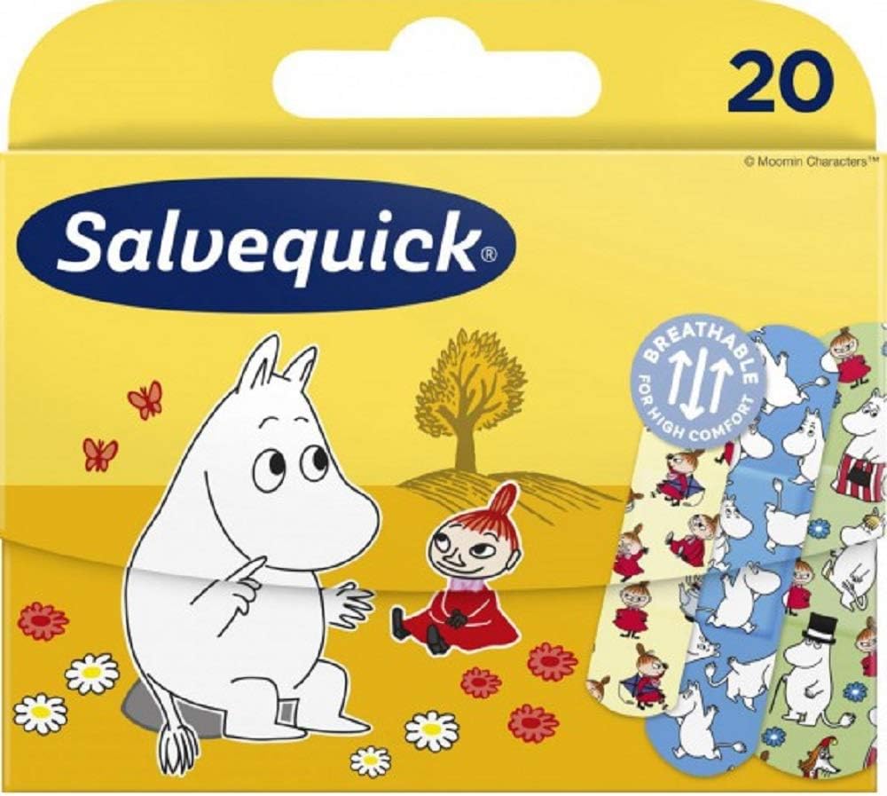Moomin Salvequick Moomin Sign Fun Cute Kids Water & Dirt Resistant Plaster, Blue, Small