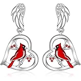 Cardinal Earrings for Women Sterling Silver Cardinal Appear When Angels Are Near Heart Red Bird Jewelry Dangle Memorial Gifts Angel Wing Studs
