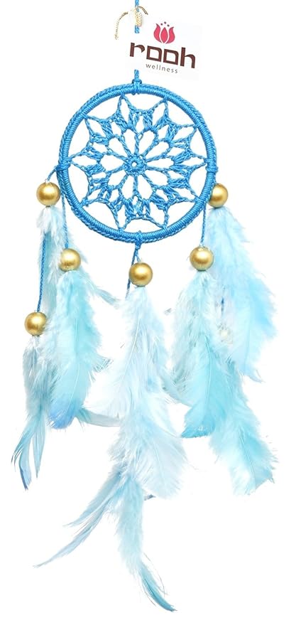 Rooh Crochet Dream Catcher Windchime for Home Decor Accents, Wall Hangings, Car, Outdoor, Bedroom, Meditation Room, Temple (Sky, L-5.3xH -20 cm)