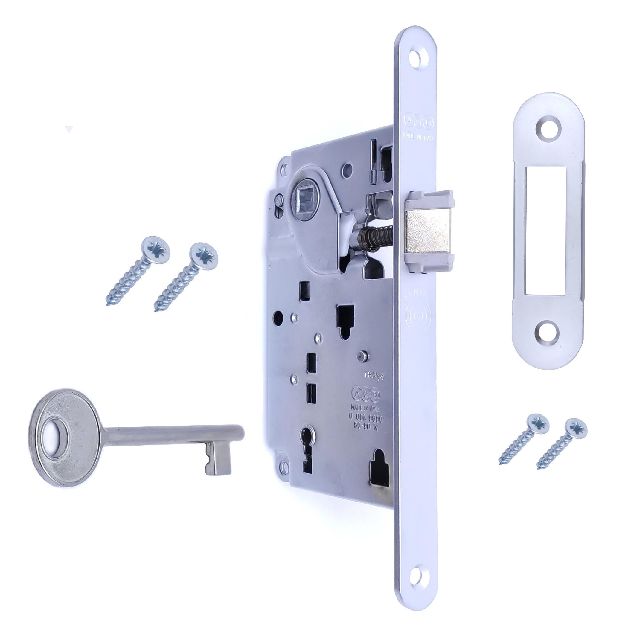 AGB - CENTRO Series Internal Door Lock (Fr. 18x196, In. 90, En. 50, Qu. 8., KEY LOCK, MATT CHROME)